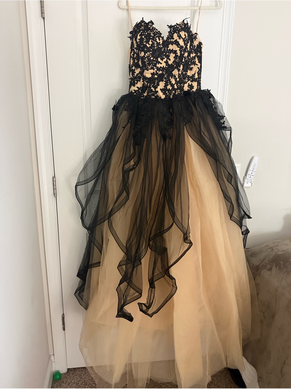 Black & Cream Tulle Overlay Dress with Lace Bodice